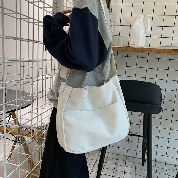 Canvas Taske Mode Messenger Taske Studenter Skuldertaske white