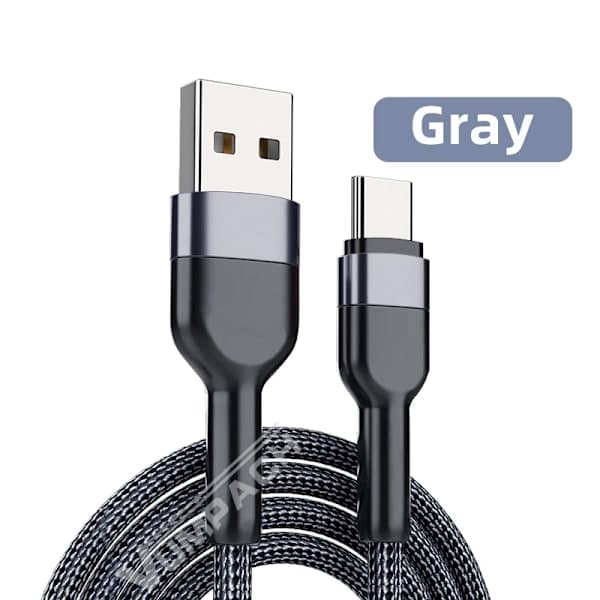 Snabb USB-C-kabel Typ-C laddningskabel 2m för Samsung S21 Xiaomi Huawei iPhone 16 15 Grå