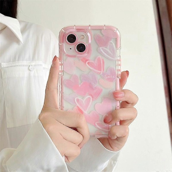 För iPhone 14 TPU Skal Telefonskyddande Fodral Självlysande Graffiti Hjärta Mönster Design