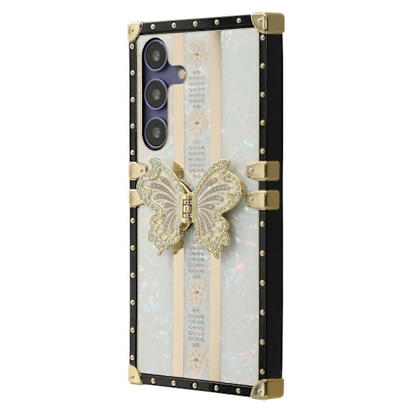 Samsung Galaxy S25+ S24+ Kotelo TPU + PC Galvanoidulla Perhosjalustalla - Valkoinen