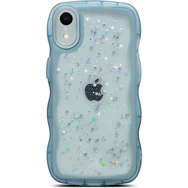iPhone XR Kuori 6,1 tuuman Kihara Aalto Reuna Muotoilu Läpinäkyvä Bling Glitter Tähti Kiiltävä Kuori Söpö Kirkas Läpinäkyvä Täysi Suoja Pehmeä TPU Iskunkestävä Ph