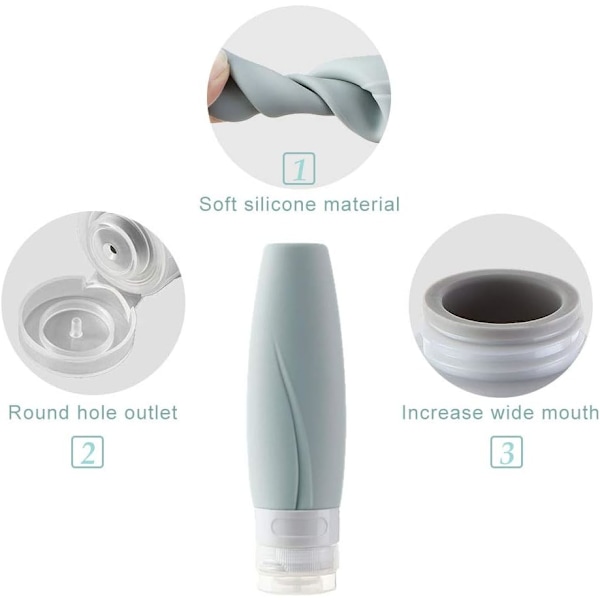 Silikon Rejsesæt med Flasker, 4 stk. Genopfyldbare & Klemmebare (60ml)