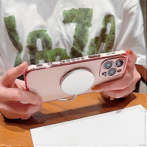 iPhone 16 Pro Max 6.9 5g Telefoncover Kompatibelt med Magsafe, Luksuriøst Elegant Rose Blomst Belagt Kant Magnetisk Cover Side Søde Små Blomster Blød Silikone