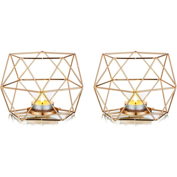 Sæt med 2 Gyldne Lysestager i Geometrisk Design
