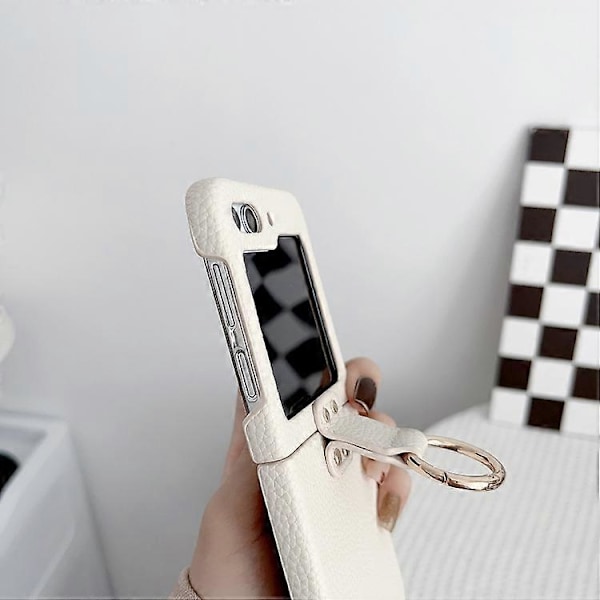 För Samsung Galaxy Z Flip5 5G Litchi Läder Ring Stötsäkert Mobilskal