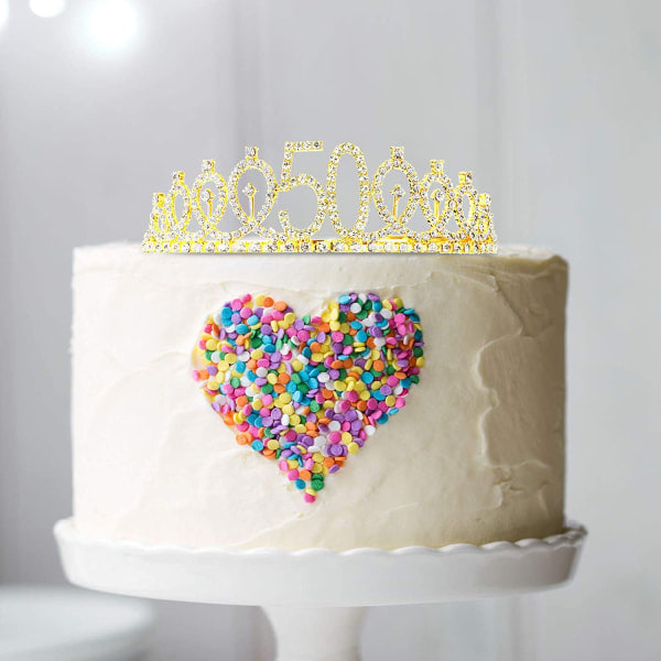 WILLBOND 50-årsdag Skärp och Tiara Set för 50 År, 50 & Fabulous Skärp och Krona Partydekorationer (Guld)