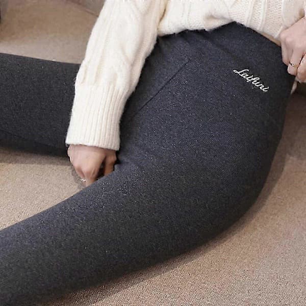Termisk leggings for kvinner, foret med høyt liv, mørkegrå