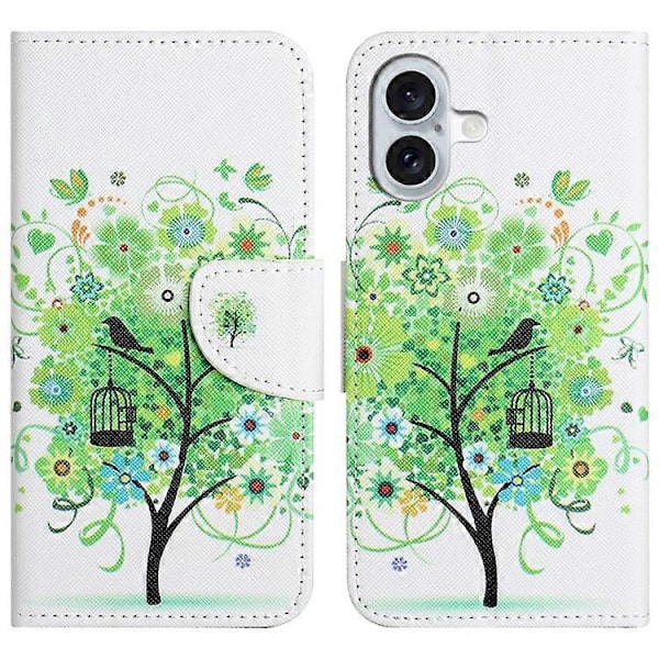 Kompatibel til iPhone 16 Etui Mønsterprint PU Læderpung Telefon Cover Støttefod Visning