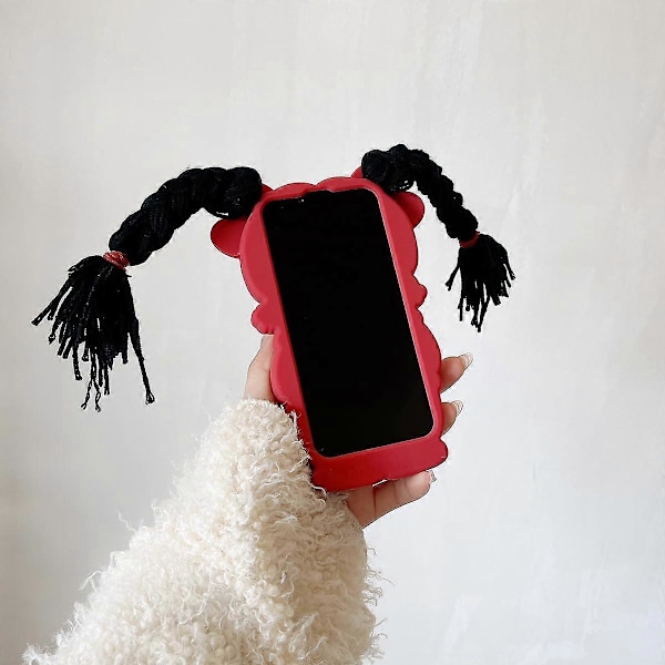 Kotelo iPhone 15 Pro Maxille, Kawaii-puhelinkotelot 3D-silikoninen sarjakuva punotut tytöt voivat tehdä itse hauska söpö kotelo pehmeä kumimainen iskunkestävä suojakotelo naisille