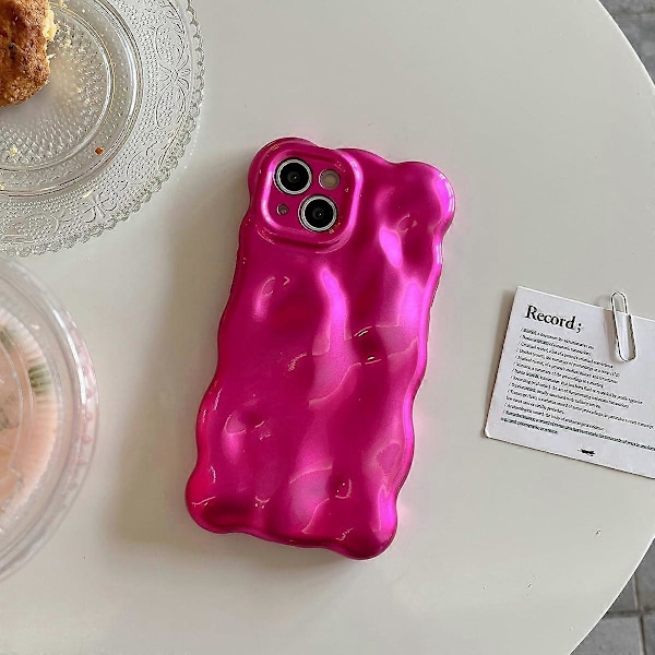 Skal för iPhone 15, Cool Hot Pink Bubble Design 3D Meteoritmönster Vågigt Lockigt Ram Glitter Skal, Stötsäkert Mjukt TPU Skydd, för iPhone 15
