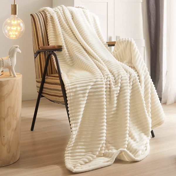 Blødt tæppe, 200 x 230 cm, hvidt fleecetæppe til sofa, blødt og varmt, børnetæppe, mikrofiber, fluffy sofatæppe, sofabetræk