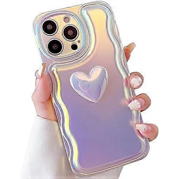 iPhone 15 Pro Max -kotelo 6,7 tuumaa, Söpö 3D-sydänkuvioitu aaltoileva kehys Pehmeä TPU Kimalteleva Bling Laser Värikäs Valo Glitter Puhelinkotelo iPhone 15 Pro Max -puhelimelle