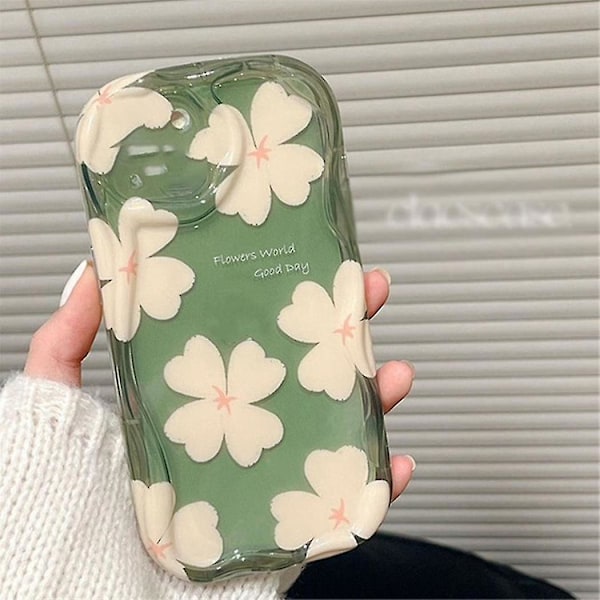 För 15 Pro Mobilskal Mjukt Stötsäkert Skydd Flickaktigt Grönt Blomsterskal