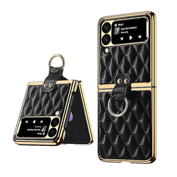 Diamantgitter Ring Telefoncover i almindeligt læder til Samsung Galaxy Z Flip4