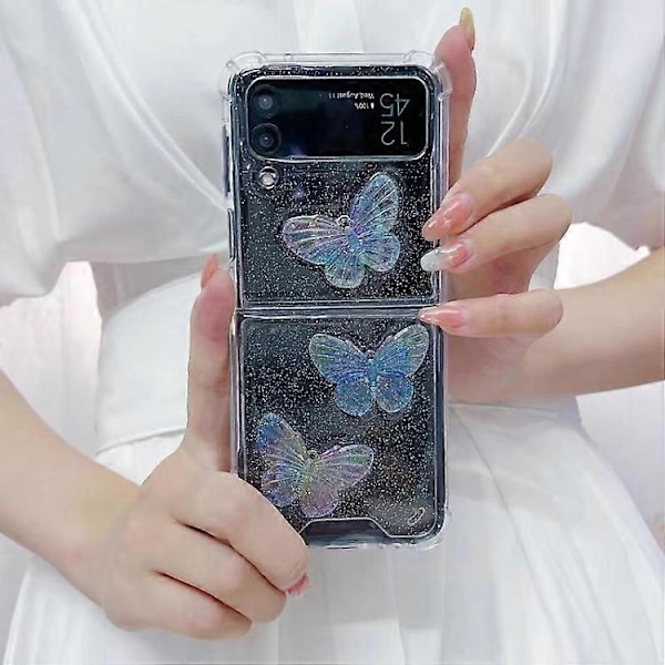 Samsung Galaxy Z Flip3 -puhelimelle läpinäkyvä kristalliperhonen TPU-puhelinkotelo
