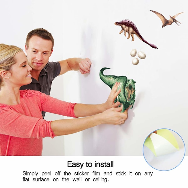 Dinosaurie lysande väggdekaler, självhäftande DIY-dekaler