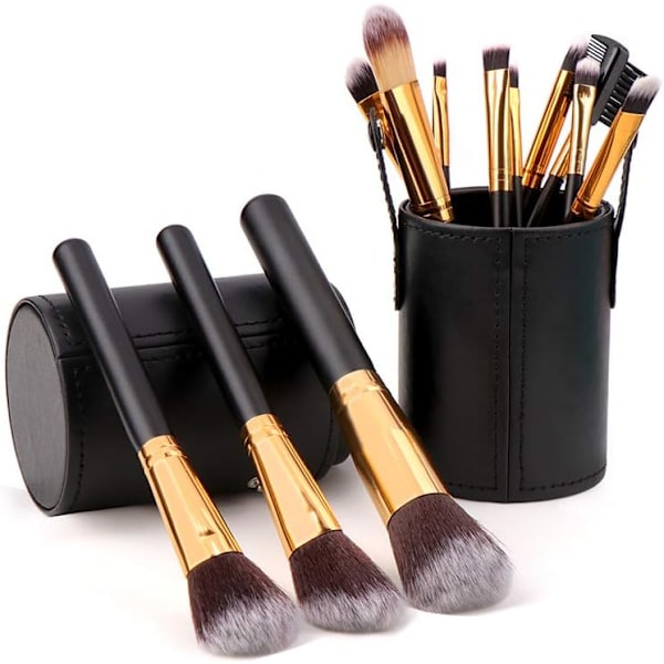Makeup Penselholder Læder Bærbar Sort