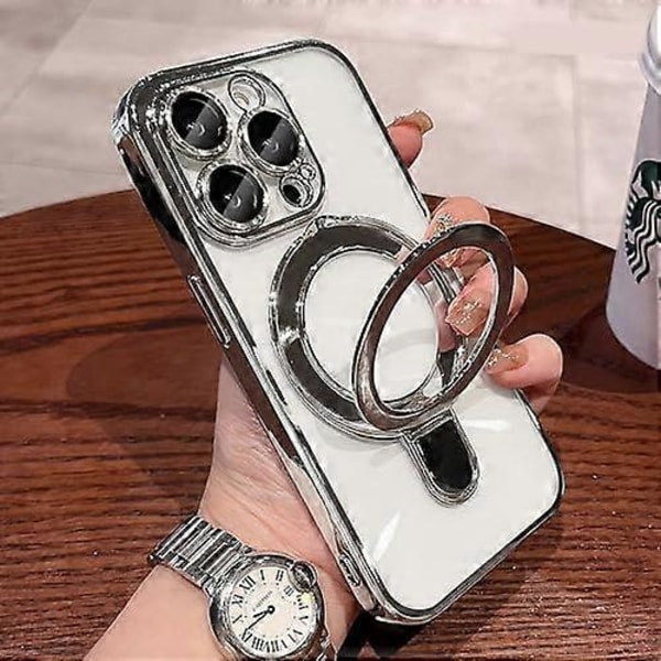 Ringfodral för iPhone 16 Pro Max Fodral Ställ Kompatibelt med MagSafe Inbyggt Kameralinsskydd Stöttåligt Mobilskal för iPhone 16 ProMax