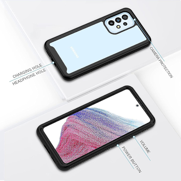 Samsung A53 5G Skal, Svart Stötsäkert Skydd med Skärmskydd, 360 Skyddat Mobilskal Dubbelsidigt Robust Transparent Helskalskydd för Samsun