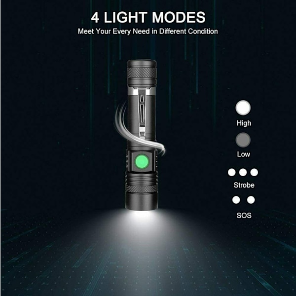 Superstark USB-ficklampa LED Polis Taktisk Ficklampa