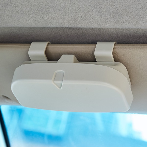 Solbrilleetuiholder med klips for bilvisir, oppbevaringsboks for briller beige