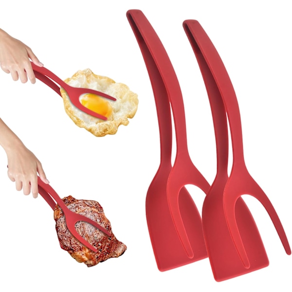 2 KPL Paistetun Muna Kääntäjä, Lämmönkestävä Pannukakkulasta, Pannukakku Leipä Kala Grilli Pihvi Kotikeittiön Ruoanlaittoväline (Punainen)
