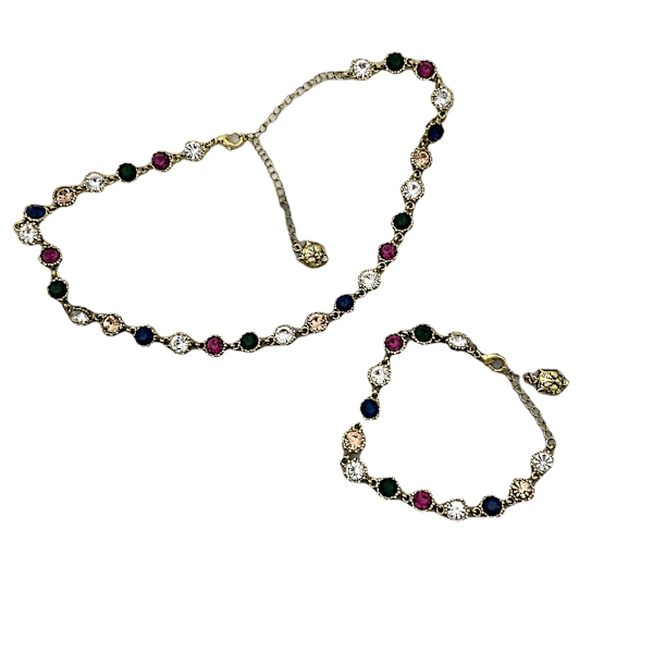 Halskje og armbåndsett med strasskrystaller til bryllup og fest