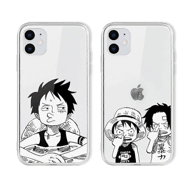 2-pack Skal för Apple iPhone 12 Pro, Skal för iPhone 12 6.1 tum, Stötsäkert Mjukt TPU Silikon Skyddsskal, Anime One Piece Luffy Ace Bumper Skal