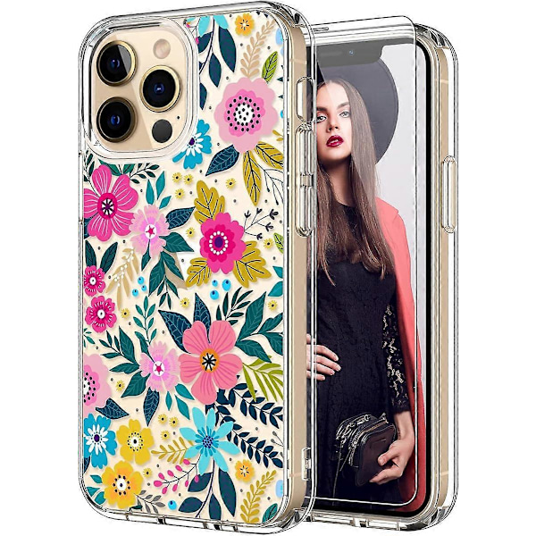 iPhone 13 Pro Skal med Skärmskydd, Slimmad Kristallklar Fodral med Trendiga Designer för Tjejer Kvinnor, Skyddande Mobilskal för iPhone 13 Pro