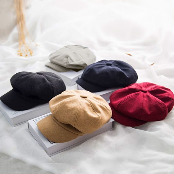 Pigehat Beret Uld Ottekantet Modehue (Sort)