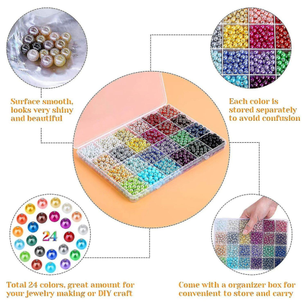1680 stk. 6 mm 24 farger runde perler hullperler for smykkelaging løse avstandsperler for juvel