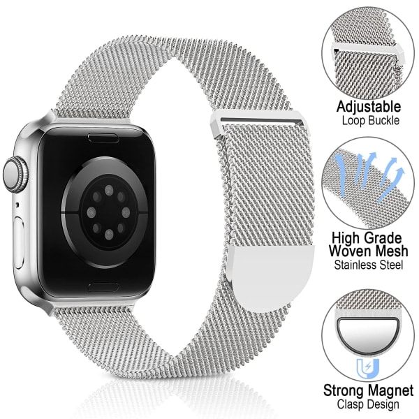 Armbånd i rustfritt stål kompatibelt med Apple Watch-reim 38mm 40mm 41mm Justerbart armbånd Magnetisk armbånd for iWatch Series 7 6 5 4 3 2 1 SE