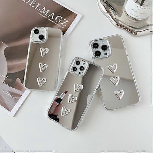 Spejl Etui til iPhone 13 Pro Max, Spejl med Sødt 3D Hjerte til Piger Kvinder Makeup, Hård Spejl Bagside+Klar Blød TPU Kofanger Slank Pasform Anti-Drop Beskyttelse