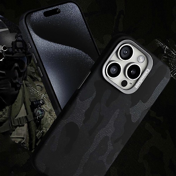 Magnetiskt skal för iPhone 16 Pro Max, kamouflagemönster, stöttåligt PC+PU-telefonskal