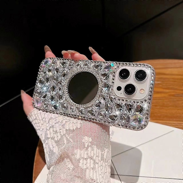 Håndlaget speildeksel med bling-rhinestone for iPhone 16e