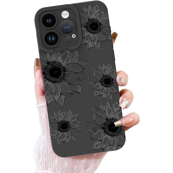 Blomsteret etui til iPhone 16 Pro Max, sødt solsikkeblomsterdesign, blød TPU, stødabsorberende beskyttelse til kvinder