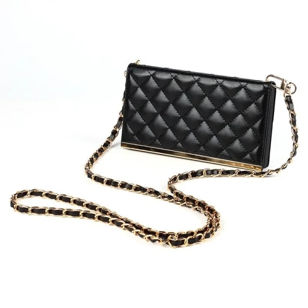 iPhone 14 Luksuriøst Crossbody Telefondeksel - Reversibel Lommebok med Avtakbar Stropp Speil Sort