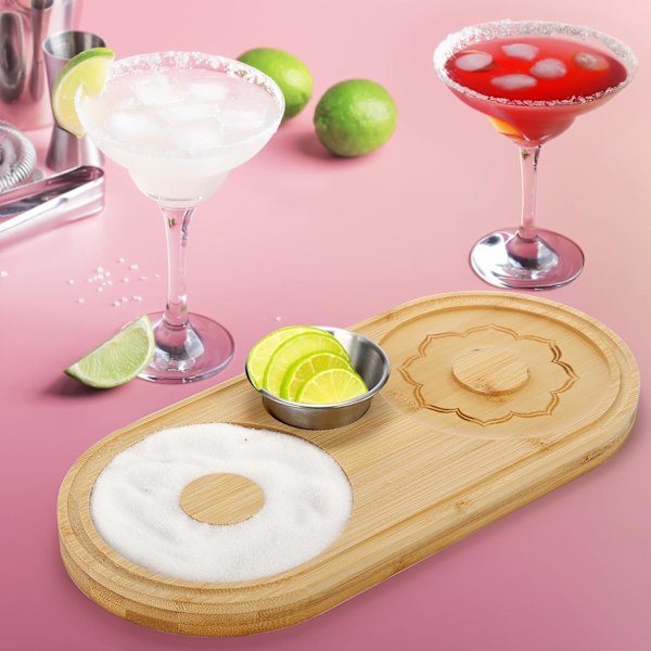2-pak Bambus Margarita Salt- og Sukkerkantningssæt til Brede Glas op til 6 Tommer, Cocktailværktøj Bartender Tilbehør