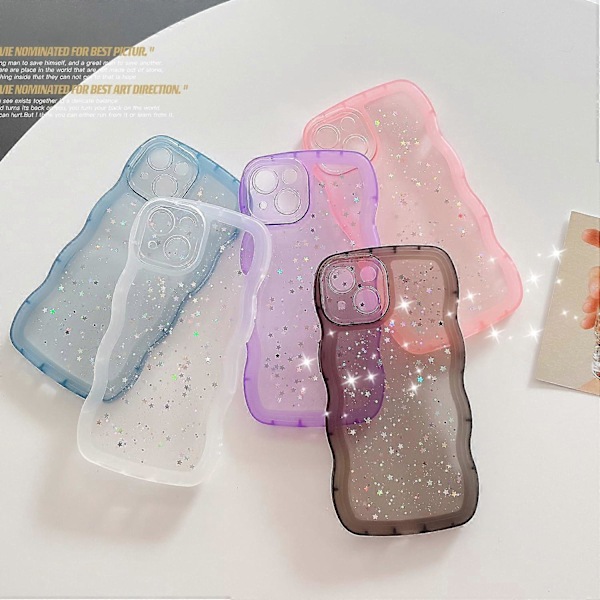 1 st Fodral för iPhone 14 6.1\" Lockig Vågkant Design Transparent Bling Glitter Stjärna Glänsande Fodral Sött Klart Transparent Fullt Skydd Mjukt Stötsäkert