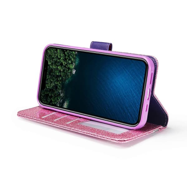 Glitterpuder Fjäril Läder Telefonfodral för iPhone 12 mini