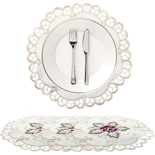 4 stk. brodert blonde hul sirkulær sovematte vasematte