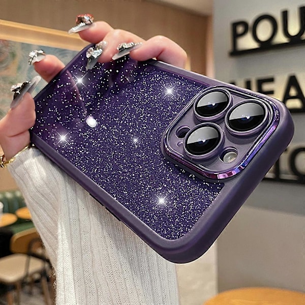 För iPhone 15 Pro Skal Gradient Glitter Stötsäkert PC+TPU Telefonskydd med Linsskydd