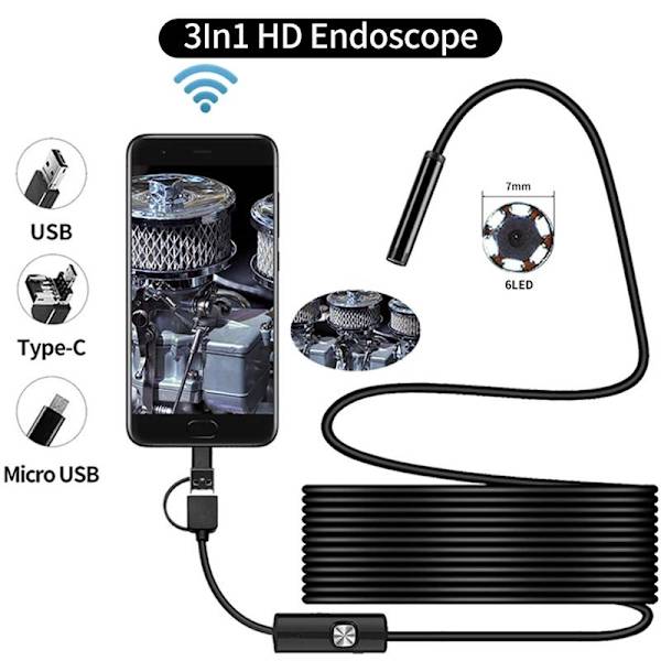 m USB Endoskooppikamera Vedenpitävä IP67 Pehmeä Johto Android / PC