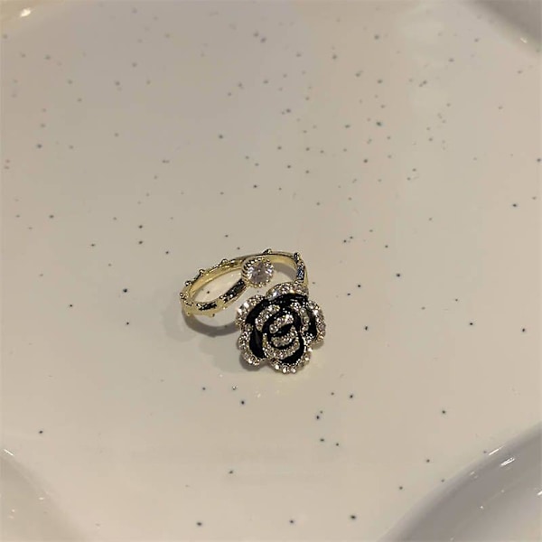 Ringe Sort Kamelia Ring Til Kvinder Justerbare Ringe