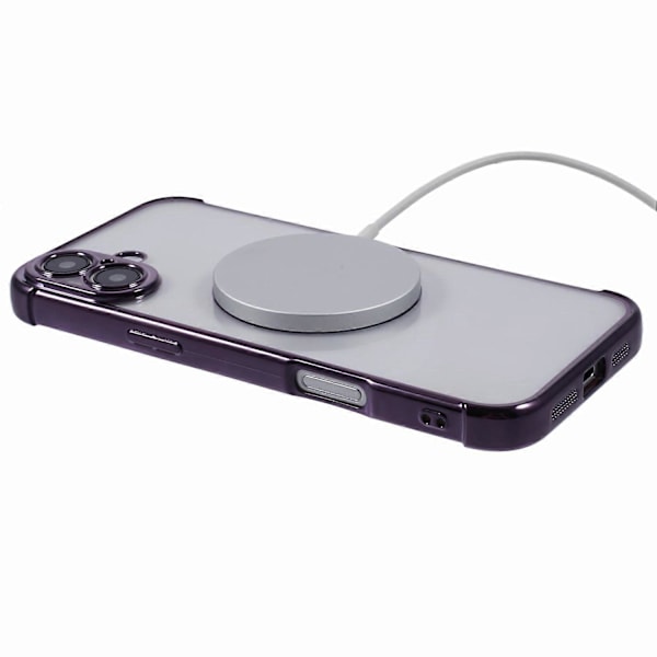 Cover til iPhone 16 Plus, kompatibel med MagSafe, elektropletteret TPU, klart telefoncover - Mørk lilla
