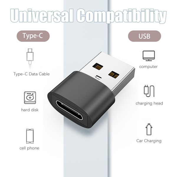 INF 2-pack USB-C till USB-adapter för dataöverföring och laddning Svart Sort