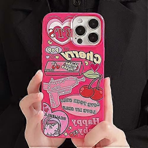 Pinkki Kirsikkasydän Y2K iPhone 13 Pro Max -kotelo - Kawaii Tyttömäinen TPU-kuori naisille ja tytöille