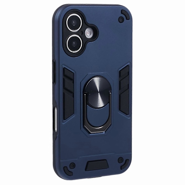 Skal för iPhone 16 Plus PC TPU Stötsäkert Telefonskydd med Ringstativ - Blå