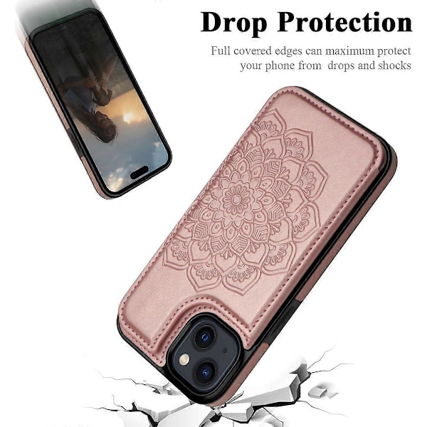 iPhone 15 Etui med Kortholder, Blomst Magnetisk Bagside Flip Etui til iPhone 15 Wallet Etui til Kvinder