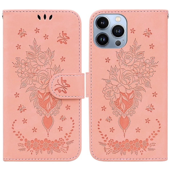 Fjärilsros Läderfodral för iPhone 15
